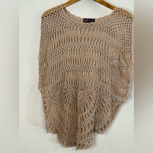 Say What Y2K Crochet Poncho Caplet Size XL Tan Dainty Festival Cottagecore